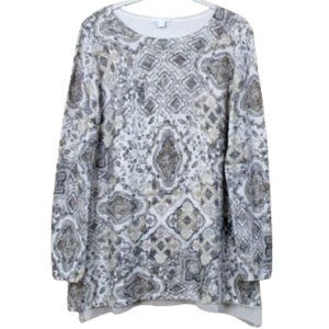 J. Jill Beige & Brown Print Chiffon Lined Tunic Sweater S